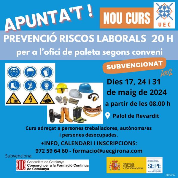 Curs PRL 20 hores per a l'ofici de paleta, segons conveni