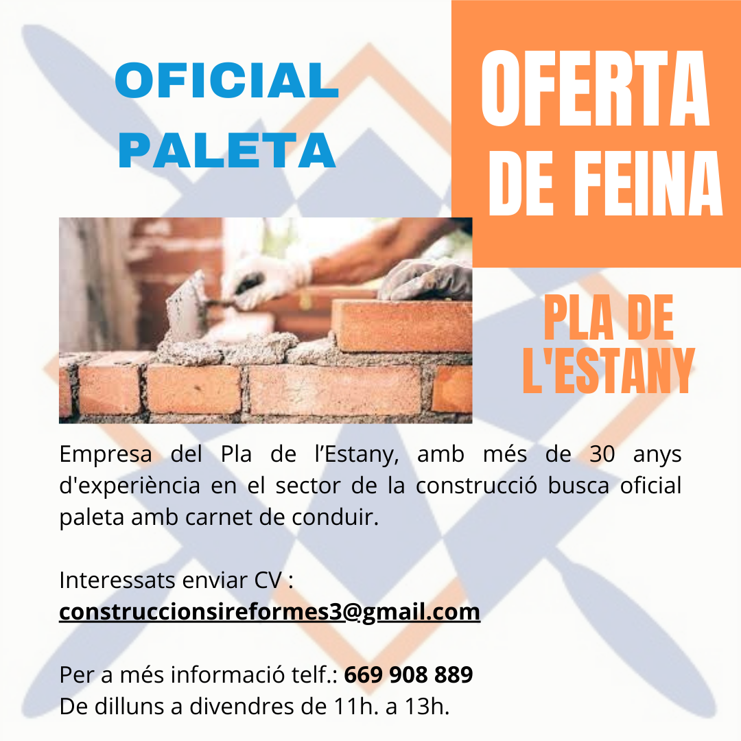 Oferta de feina: oficial de paleta