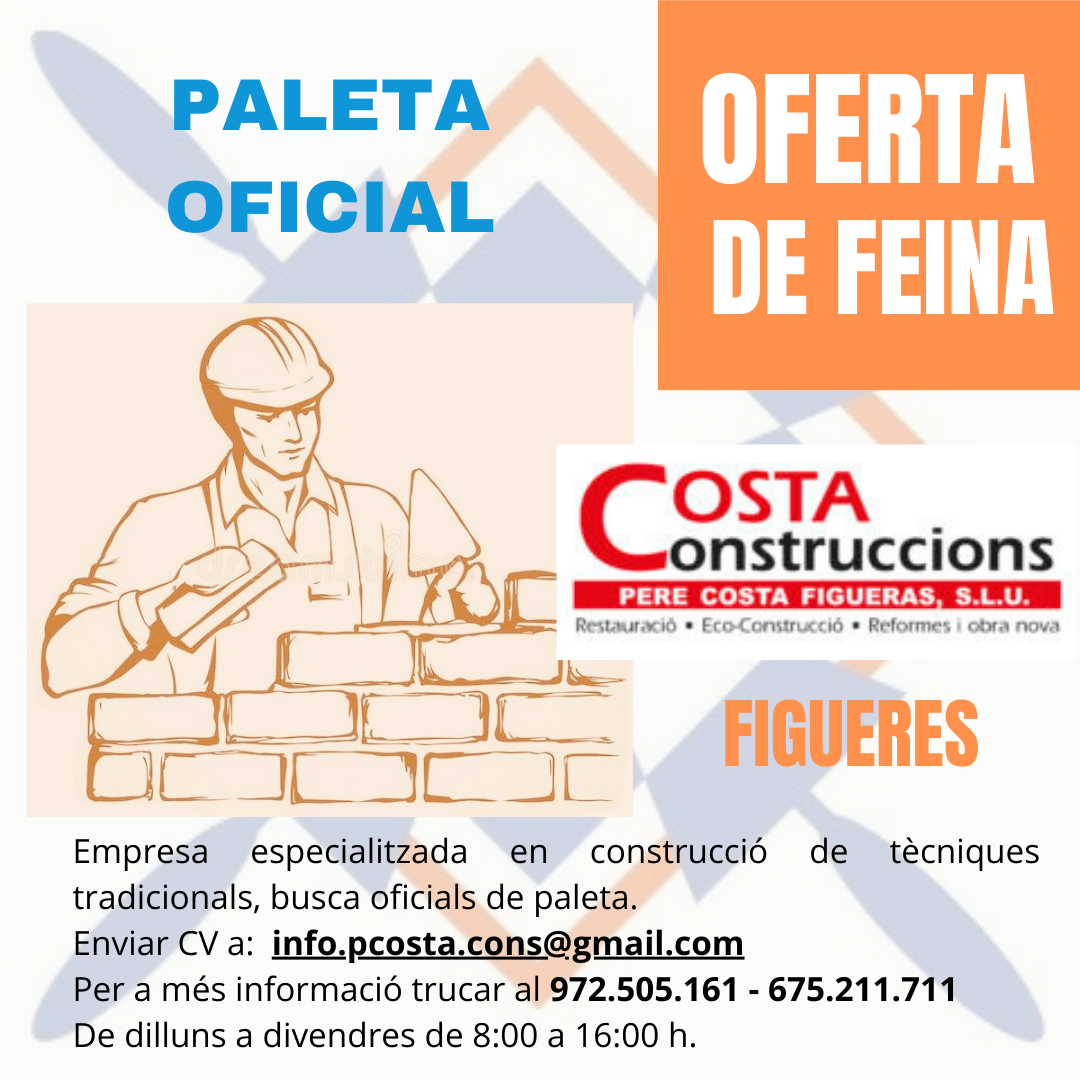 Oferta de feina: Paleta Oficial 1ª 