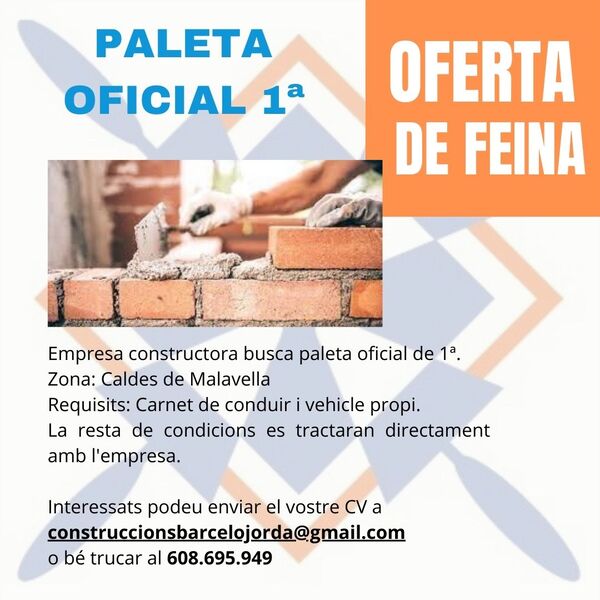 Oferta de feina: Paleta Oficial 1ª